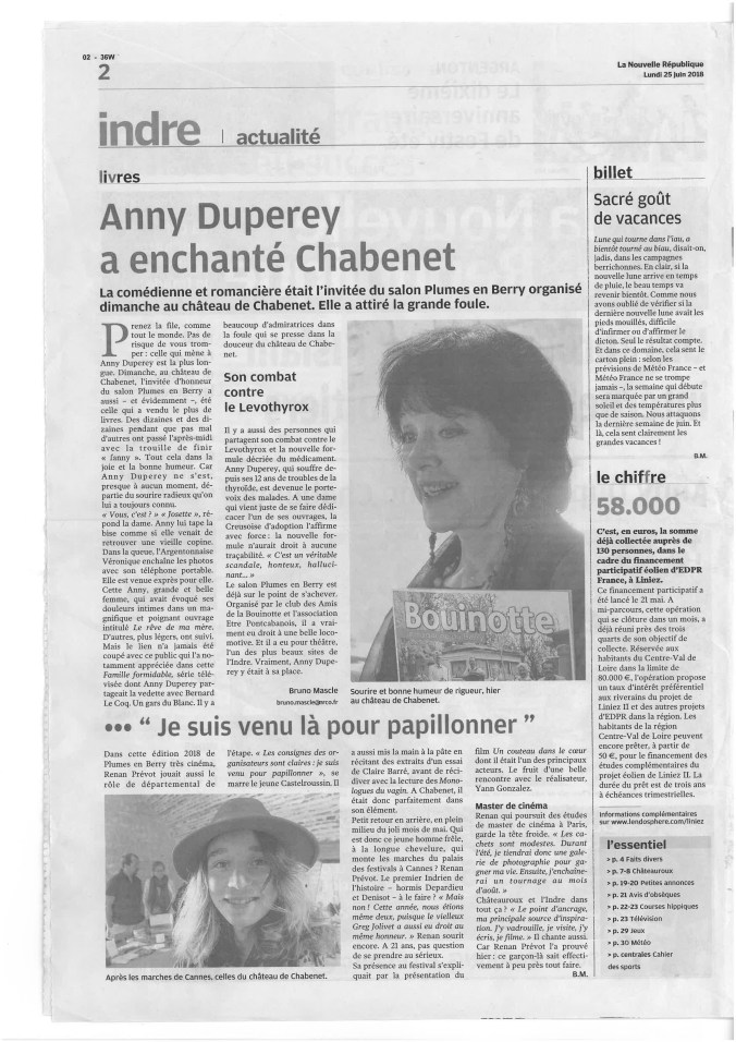 Presse Plumes_Anny Duperey a enchanté Chabenet